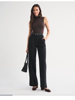 Abercrombie & Fitch Sloane Wide-Leg Trousers in Black